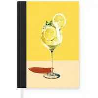 MuchoWow Notitieboek - Schrijfboek - Wijnglas - Citroen - Geel - Minimalistisch - Notitieboekje klein - A5 formaat - Schrijfblok