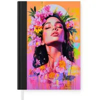 MuchoWow Notitieboek - Schrijfboek - Portret - Bloemenkroon - Vrouw - Notitieboekje klein - A5 formaat - Schrijfblok