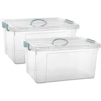 PlasticForte Opslagbox AZUL serie - 2x - met deksel - transparant - 54 liter - 60 x 45 x 30 cm - kunststof - opbergdoos - opbergen