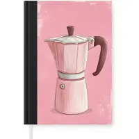 MuchoWow Notitieboek - Schrijfboek - Roze - Mokkapot - Illustratie - Koffie - Notitieboekje klein - A5 formaat - Schrijfblok