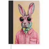 MuchoWow Notitieboek - Schrijfboek - Grijs - Konijn - Blouse - Strik - Notitieboekje klein - A5 formaat - Schrijfblok