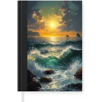 MuchoWow Notitieboek - Schrijfboek - Zee - Zon - Golven - Rotsen - Notitieboekje klein - A5 formaat - Schrijfblok