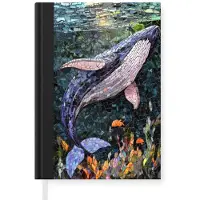 MuchoWow Notitieboek - Schrijfboek - Mozaïek - Walvis - Koraal - Water - Notitieboekje klein - A5 formaat - Schrijfblok