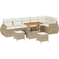 vidaXL Tuinbank Set 9 st 9-Aantal zitplaatsen Beige en Crème Poly Riet