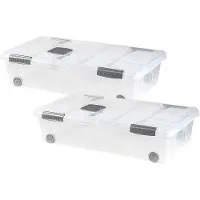 PlasticForte Opslagbox - 2x stuks - met deksel - 30L - 73 x 41 x 18 cm - transparant - opbergbak - met wielen