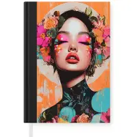 MuchoWow Notitieboek - Schrijfboek - Portret - Vrouw - Abstract - Bloemen - Notitieboekje klein - A5 formaat - Schrijfblok