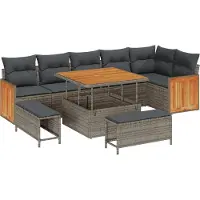vidaXL Tuinbank Set 11 st 9-Aantal zitplaatsen Grijs poly rattan