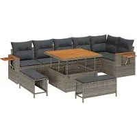 vidaXL Tuinbank Set 11 st 9-Aantal zitplaatsen Grijs poly rattan