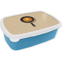 MuchoWow Broodtrommel Blauw - Lunchbox Pannenkoek - Koekenpan - Boter - Minimalistisch - Brooddoos 18x12x6 cm - Brood lunch box - Broodtrommels voor kinderen en volwassenen
