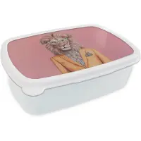 MuchoWow Broodtrommel Wit - Lunchbox Leeuw - Pak - Geruit - Bril - Brooddoos 18x12x6 cm - Brood lunch box - Broodtrommels voor kinderen en volwassenen
