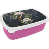MuchoWow Broodtrommel Roze - Lunchbox Glasstukjes - Leliebladeren - Vis - Oranje - Brooddoos 18x12x6 cm - Brood lunch box - Broodtrommels voor kinderen en volwassenen