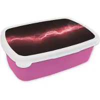 MuchoWow Broodtrommel Roze - Lunchbox Rood - Elektriciteit - Energie - Lijn - Brooddoos 18x12x6 cm - Brood lunch box - Broodtrommels voor kinderen en volwassenen