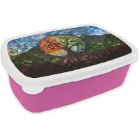 MuchoWow Broodtrommel Roze - Lunchbox Boom - Seizoenen - Mozaïek - Bergen - Brooddoos 18x12x6 cm - Brood lunch box - Broodtrommels voor kinderen en volwassenen