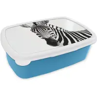 MuchoWow Broodtrommel Blauw - Lunchbox Zebra - Close-up - Zwart - Strepen - Brooddoos 18x12x6 cm - Brood lunch box - Broodtrommels voor kinderen en volwassenen