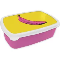 MuchoWow Broodtrommel Roze - Lunchbox Banaan - Grafisch - Geel - Brooddoos 18x12x6 cm - Brood lunch box - Broodtrommels voor kinderen en volwassenen