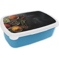 MuchoWow Broodtrommel Blauw - Lunchbox Glazen - Bakjes - Blaadjes - Kruiden - Brooddoos 18x12x6 cm - Brood lunch box - Broodtrommels voor kinderen en volwassenen