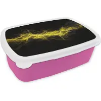MuchoWow Broodtrommel Roze - Lunchbox Elektriciteit - Geel - Energie - Brooddoos 18x12x6 cm - Brood lunch box - Broodtrommels voor kinderen en volwassenen