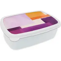 MuchoWow Broodtrommel Wit - Lunchbox Vlakken - Abstract - Rechthoekig - Oranje - Brooddoos 18x12x6 cm - Brood lunch box - Broodtrommels voor kinderen en volwassenen