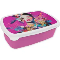 MuchoWow Broodtrommel Roze - Lunchbox Vrouw - Portret - Abstract - Paars - Brooddoos 18x12x6 cm - Brood lunch box - Broodtrommels voor kinderen en volwassenen