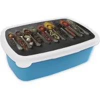 MuchoWow Broodtrommel Blauw - Lunchbox Lepels - Specerijen - Kaneel - Chili - Brooddoos 18x12x6 cm - Brood lunch box - Broodtrommels voor kinderen en volwassenen