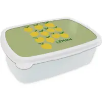 MuchoWow Broodtrommel Wit - Lunchbox Citroenen - Blaadjes - Geel - Patroon - Brooddoos 18x12x6 cm - Brood lunch box - Broodtrommels voor kinderen en volwassenen