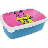 MuchoWow Broodtrommel Blauw - Lunchbox Konijn - Felroze - Sjaal - Abstract - Brooddoos 18x12x6 cm - Brood lunch box - Broodtrommels voor kinderen en volwassenen