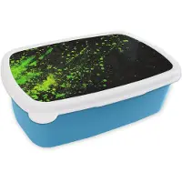 MuchoWow Broodtrommel Blauw - Lunchbox Spetters - Groen - Chaotisch - Groen - Brooddoos 18x12x6 cm - Brood lunch box - Broodtrommels voor kinderen en volwassenen