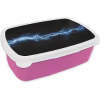 MuchoWow Broodtrommel Roze - Lunchbox Bliksemflits - Blauw - Energie - Brooddoos 18x12x6 cm - Brood lunch box - Broodtrommels voor kinderen en volwassenen