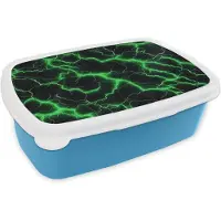 MuchoWow Broodtrommel Blauw - Lunchbox Bliksemflitsen - Groen - Energie - Brooddoos 18x12x6 cm - Brood lunch box - Broodtrommels voor kinderen en volwassenen