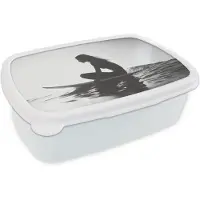 MuchoWow Broodtrommel Wit - Lunchbox Silhouet - Vrouw - Surfplank - Water - Brooddoos 18x12x6 cm - Brood lunch box - Broodtrommels voor kinderen en volwassenen