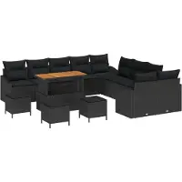 vidaXL Tuinbank Set met kussen met opslag 13 pcs Zwart Poly rattan