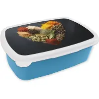 MuchoWow Broodtrommel Blauw - Lunchbox Specerijen - Mix - Hartvorm - Zwart - Brooddoos 18x12x6 cm - Brood lunch box - Broodtrommels voor kinderen en volwassenen