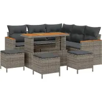 vidaXL Tuinbank Set met kussen met opslag Grijs Poly rattan