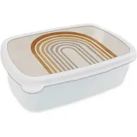 MuchoWow Broodtrommel Wit - Lunchbox Minimalistisch - Boog - Lijnen - Beige - Brooddoos 18x12x6 cm - Brood lunch box - Broodtrommels voor kinderen en volwassenen