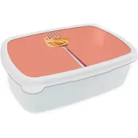 MuchoWow Broodtrommel Wit - Lunchbox Vork - Spaghetti - Artistiek - Roze - Brooddoos 18x12x6 cm - Brood lunch box - Broodtrommels voor kinderen en volwassenen