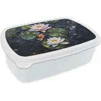 MuchoWow Broodtrommel Wit - Lunchbox Glasstukjes - Leliebladeren - Vis - Oranje - Brooddoos 18x12x6 cm - Brood lunch box - Broodtrommels voor kinderen en volwassenen