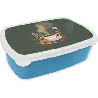 MuchoWow Broodtrommel Blauw - Lunchbox Kop - Bloemen - Groen - Koffie - Brooddoos 18x12x6 cm - Brood lunch box - Broodtrommels voor kinderen en volwassenen