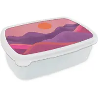 MuchoWow Broodtrommel Wit - Lunchbox Zon - Heuvels - Paars - Abstract - Brooddoos 18x12x6 cm - Brood lunch box - Broodtrommels voor kinderen en volwassenen
