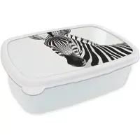MuchoWow Broodtrommel Wit - Lunchbox Zebra - Close-up - Zwart - Strepen - Brooddoos 18x12x6 cm - Brood lunch box - Broodtrommels voor kinderen en volwassenen