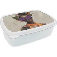 MuchoWow Broodtrommel Wit - Lunchbox Vrouw - Zonnebril - Vlinder - Bloemen - Brooddoos 18x12x6 cm - Brood lunch box - Broodtrommels voor kinderen en volwassenen