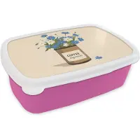 MuchoWow Broodtrommel Roze - Lunchbox Coffee - Blik - Minimalistisch - Bloemen - Brooddoos 18x12x6 cm - Brood lunch box - Broodtrommels voor kinderen en volwassenen