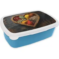 MuchoWow Broodtrommel Blauw - Lunchbox Houten - Hart - Kleurrijke - Specerijen - Brooddoos 18x12x6 cm - Brood lunch box - Broodtrommels voor kinderen en volwassenen