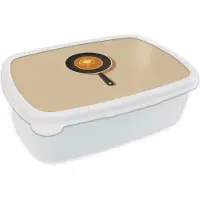 MuchoWow Broodtrommel Wit - Lunchbox Pannenkoek - Koekenpan - Boter - Minimalistisch - Brooddoos 18x12x6 cm - Brood lunch box - Broodtrommels voor kinderen en volwassenen