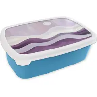 MuchoWow Broodtrommel Blauw - Lunchbox Golven - Heuvels - Abstract - Paars - Brooddoos 18x12x6 cm - Brood lunch box - Broodtrommels voor kinderen en volwassenen