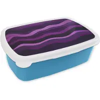 MuchoWow Broodtrommel Blauw - Lunchbox Lijnen - Golven - Paars - Abstract - Brooddoos 18x12x6 cm - Brood lunch box - Broodtrommels voor kinderen en volwassenen