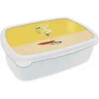 MuchoWow Broodtrommel Wit - Lunchbox Wijnglas - Citroen - Geel - Minimalistisch - Brooddoos 18x12x6 cm - Brood lunch box - Broodtrommels voor kinderen en volwassenen