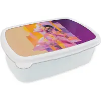 MuchoWow Broodtrommel Wit - Lunchbox Abstract - Portret - Vrouw - Kleurrijk - Brooddoos 18x12x6 cm - Brood lunch box - Broodtrommels voor kinderen en volwassenen