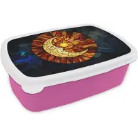 MuchoWow Broodtrommel Roze - Lunchbox Mozaïek - Glas - Maan - Donkerblauw - Brooddoos 18x12x6 cm - Brood lunch box - Broodtrommels voor kinderen en volwassenen
