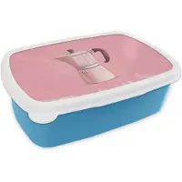 MuchoWow Broodtrommel Blauw - Lunchbox Roze - Mokkapot - Illustratie - Koffie - Brooddoos 18x12x6 cm - Brood lunch box - Broodtrommels voor kinderen en volwassenen