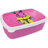 MuchoWow Broodtrommel Roze - Lunchbox Konijn - Felroze - Sjaal - Abstract - Brooddoos 18x12x6 cm - Brood lunch box - Broodtrommels voor kinderen en volwassenen